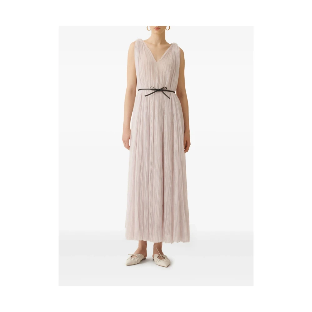 Fabiana Filippi Roze V-hals Jurk met Wijd uitlopende Zoom Pink Dames