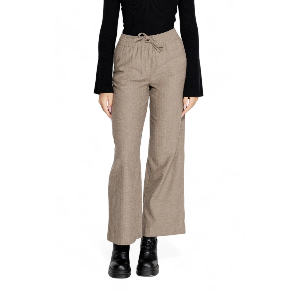 Jacqueline de Yong Wijde Pijp Geweven Broek Herfst Winter Collectie Brown Dames