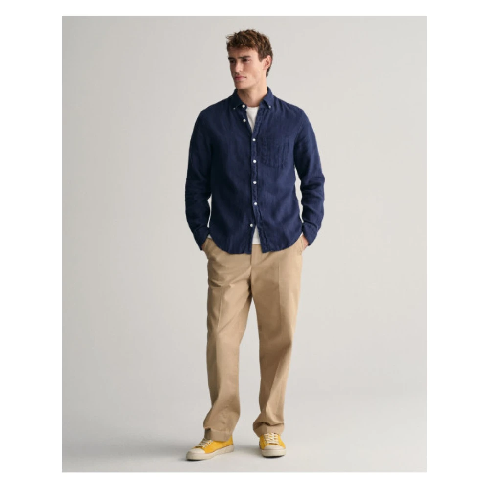 Gant Linnen Regular Fit Overhemd Blue Heren