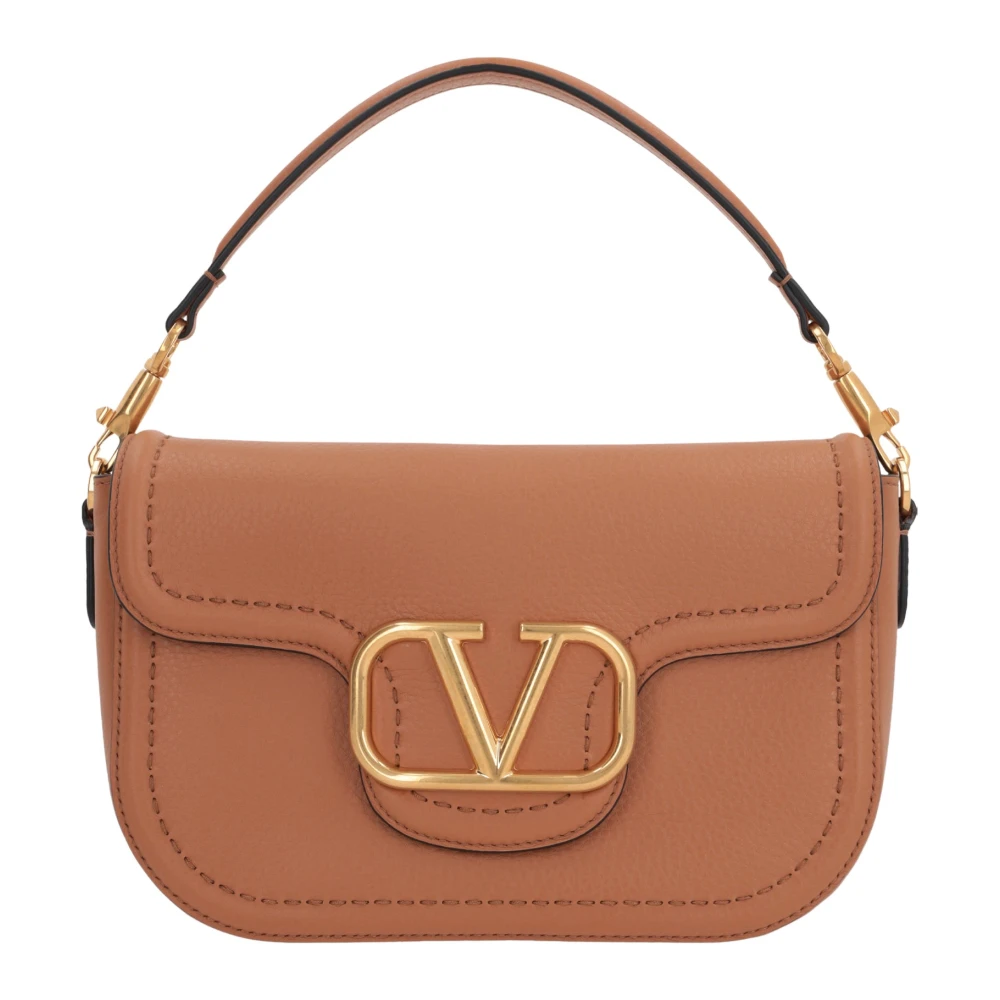 Valentino Garavani Lichtbruine Gehamerde Leren Schoudertas Beige Dames