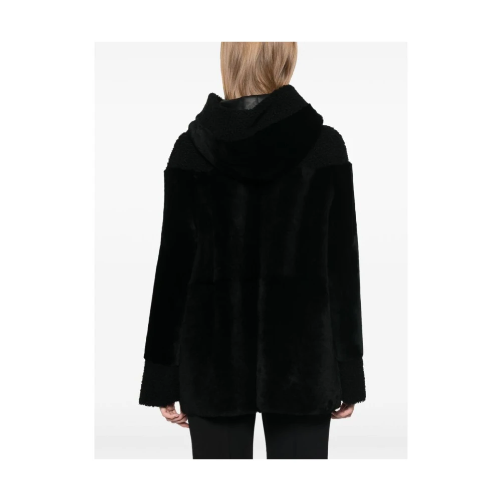 Suprema Shearling Hooded Leren Jas Black Dames
