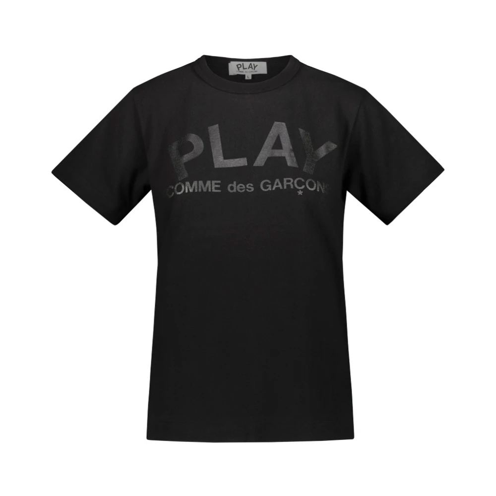 Comme des Garçons Svart kortärmad T-shirt med svart tryckt logotyp Black, Dam