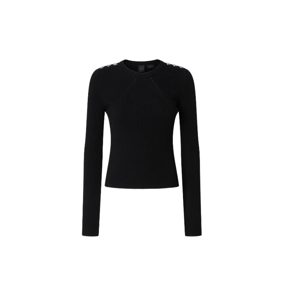 Pinko Zwarte wollen trui met ronde hals Black Dames