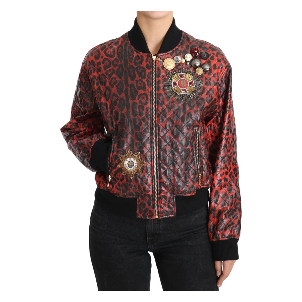 Dolce & Gabbana Women's Red Bomber Leather Jacket - Leather Jackets - M - Jackets