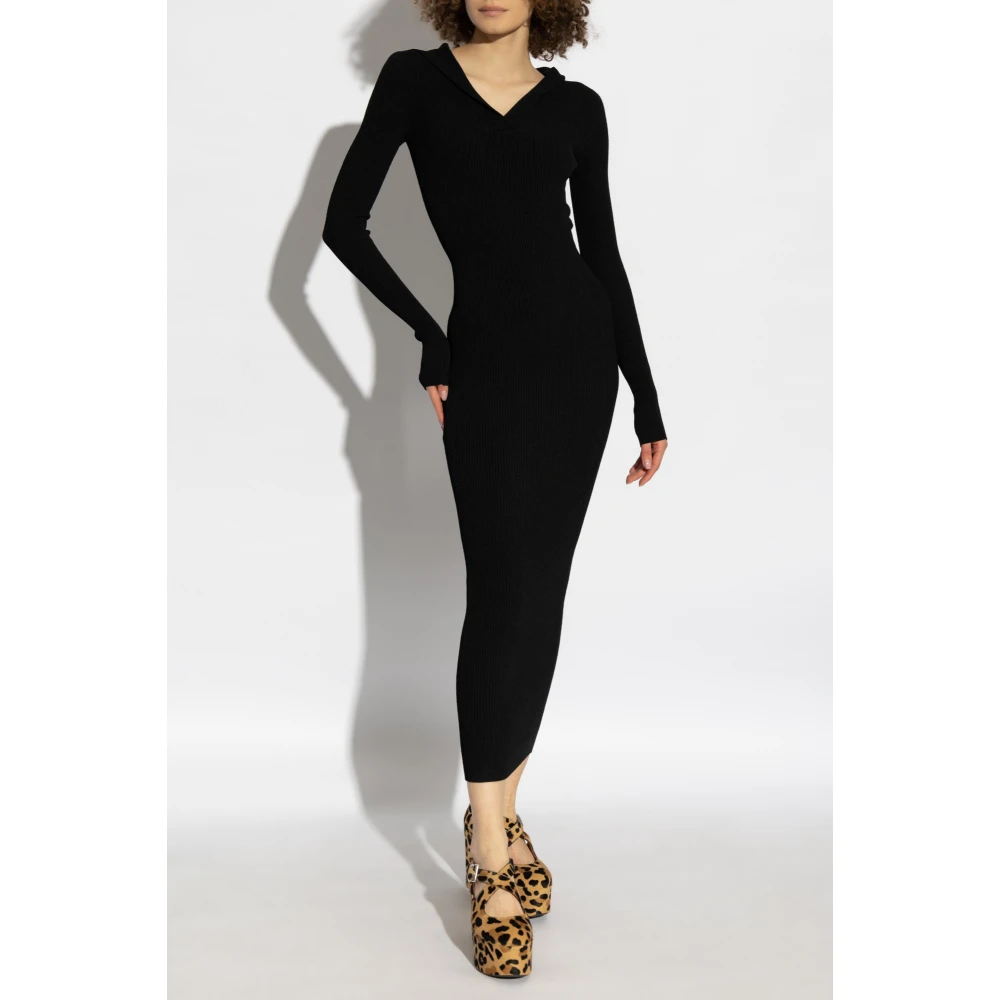 Alaïa Geribbelde Jurk Black Dames