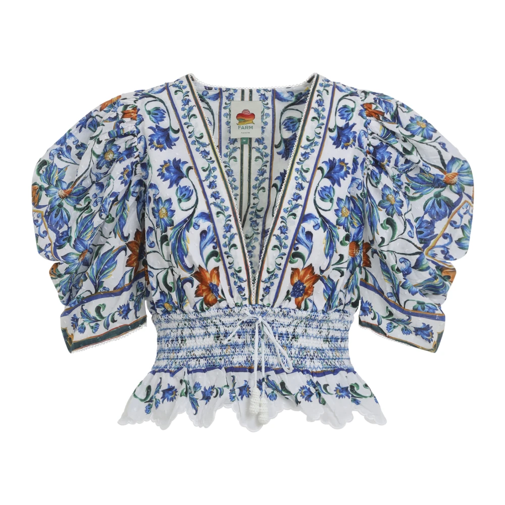 Farm Rio Women's Multicolor Blouses, M, Flora Tile Blouse