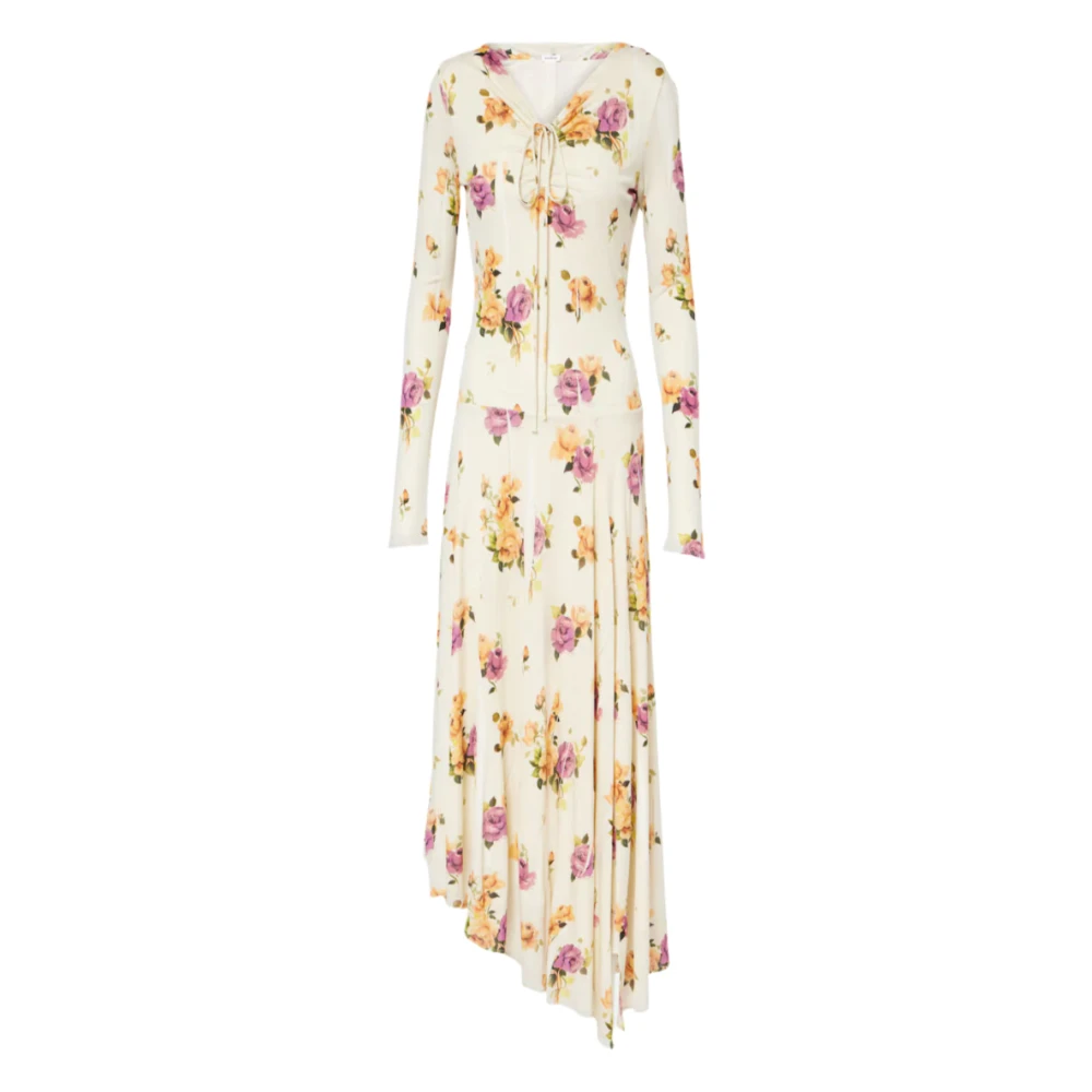 Acne Studios Women's Pink Maxi Dresses, M, Floral Asymmetric Midi Dress