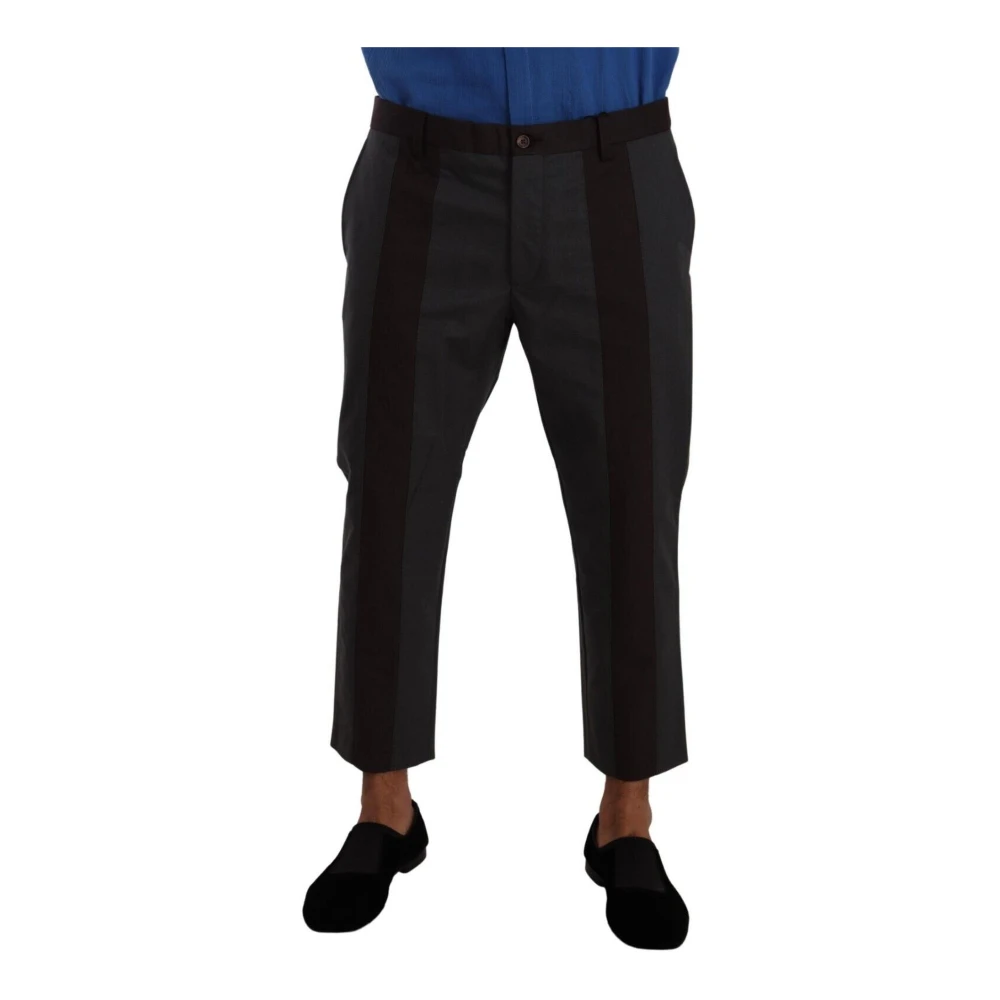 Dolce & Gabbana Men's Gray Bordeaux Striped Cropped Trouser Trousers Medium