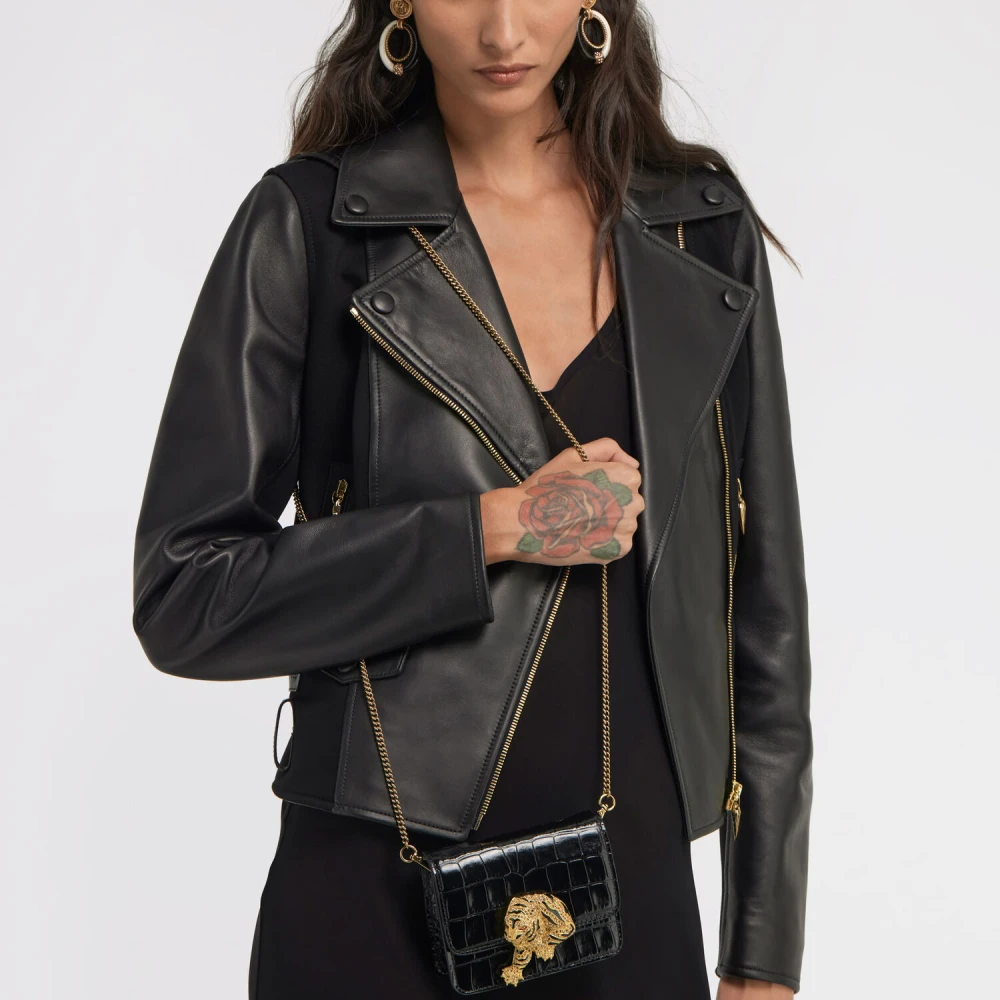 Roberto Cavalli Tijger Bezaaide Mini Schoudertas Black Dames