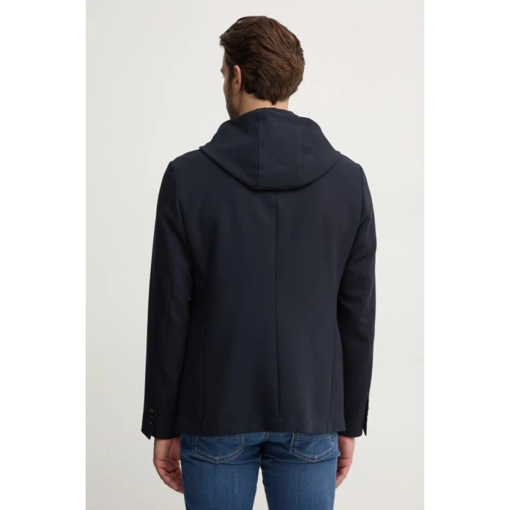 Emporio Armani Blauwe Hooded Jersey Jas Blue Heren