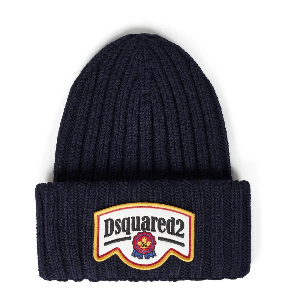 Dsquared2 Blauwe Wol Ribgebreide Muts Blue Heren