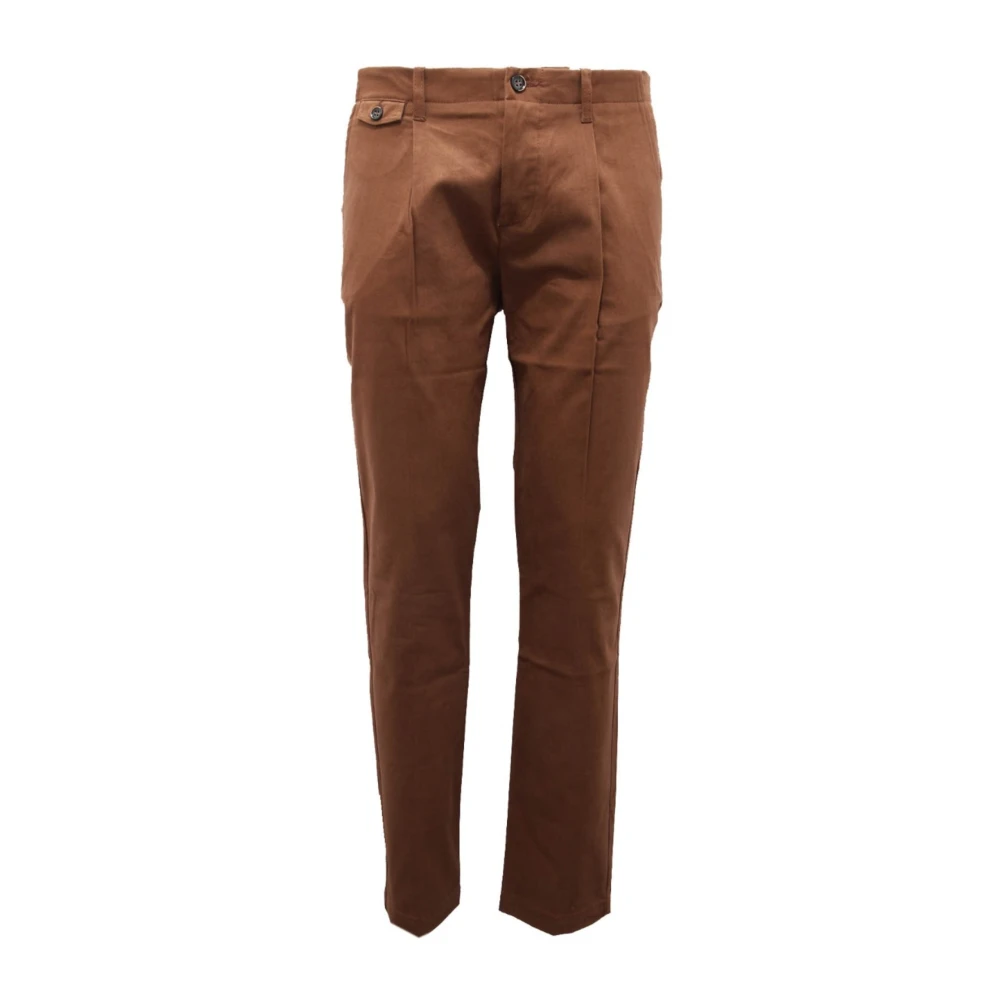 Paolo Pecora Men's Brown Slim-Fit Trousers, L, Cotton Trouser