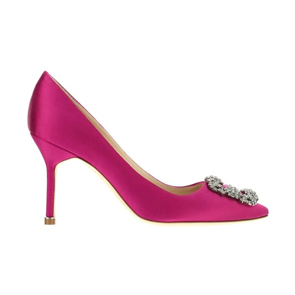 Manolo Blahnik Lila Satin Kristallspänne Pumps Purple, Dam