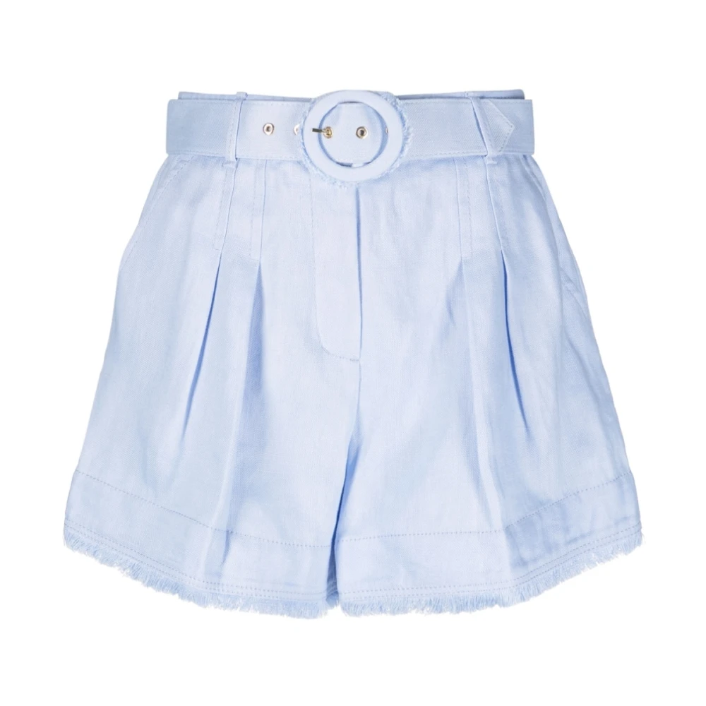 Zimmermann Geplooide shorts met hoge taille en franjezoom Blue Dames