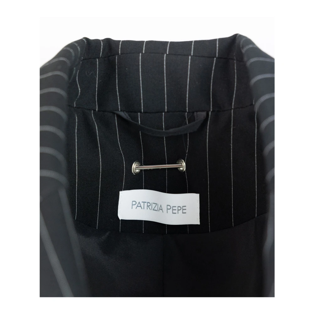 PATRIZIA PEPE Zwarte Jassen Flanella Gessata Comfort Fit Black Dames