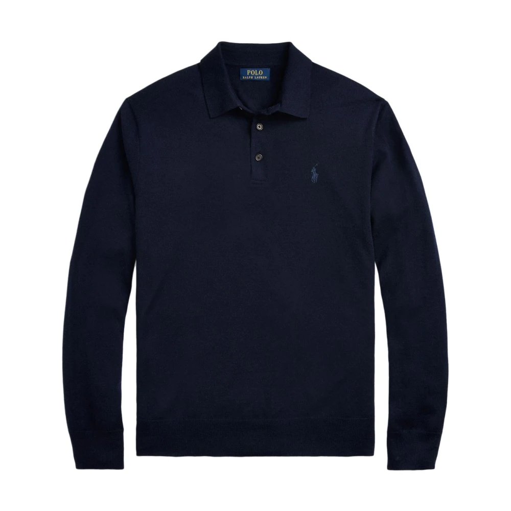 Polo Ralph Lauren Men's Blue Wool Polo-Collar Jumper - Polo Shirts - S - Tops