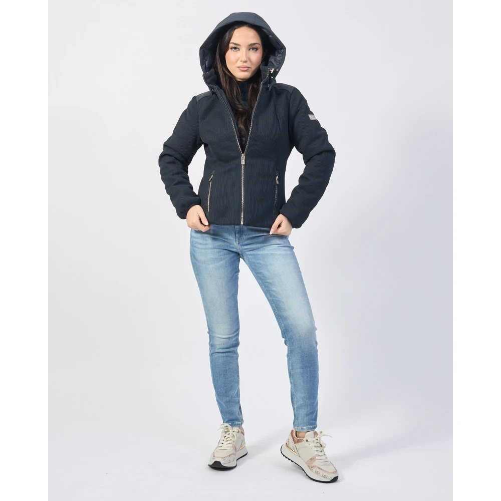 YES ZEE Blauwe Korte Gewatteerde Jas Fullzip Zakken Blue Dames