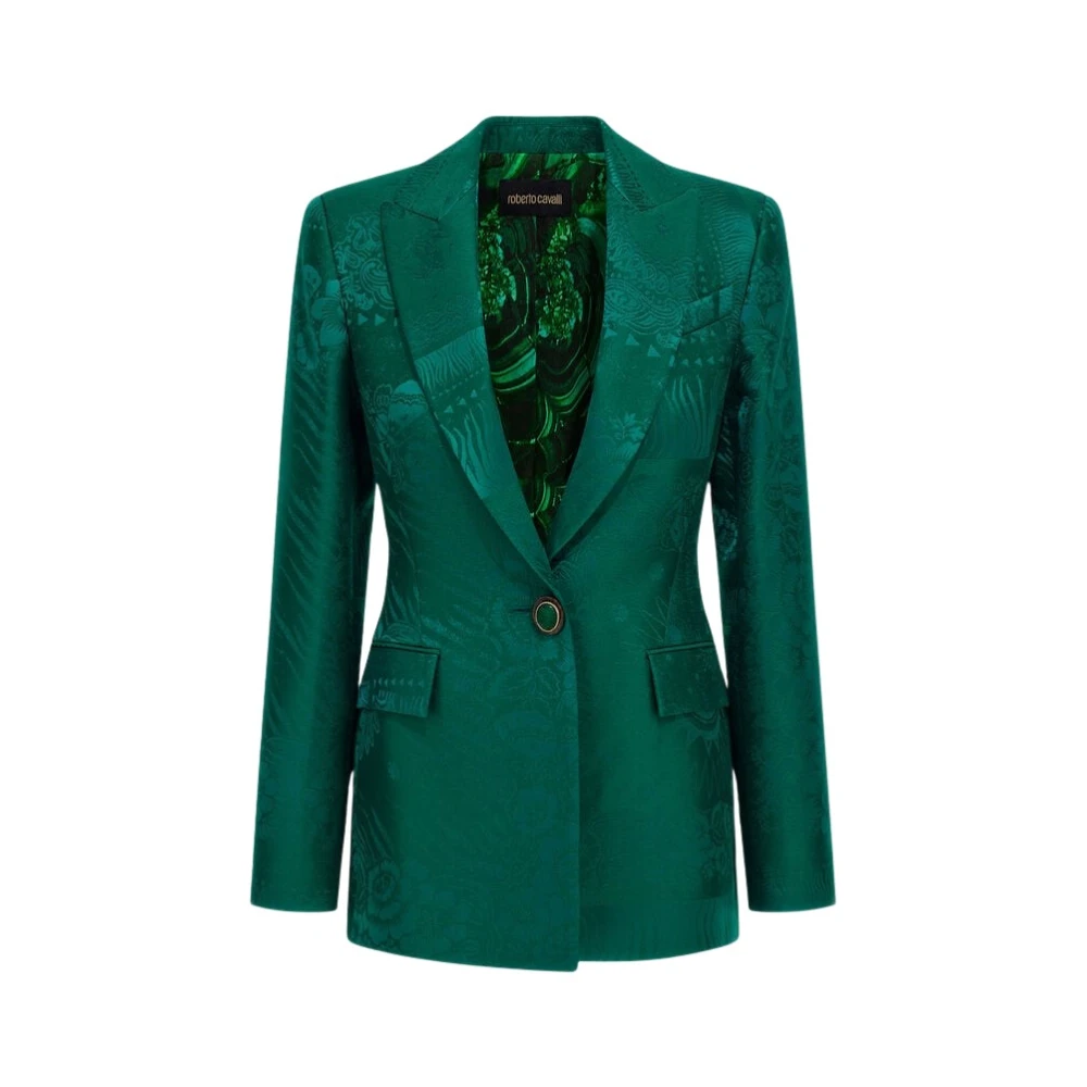 Roberto Cavalli Luxe Jacquard Blazer Made in Italy Green Dames