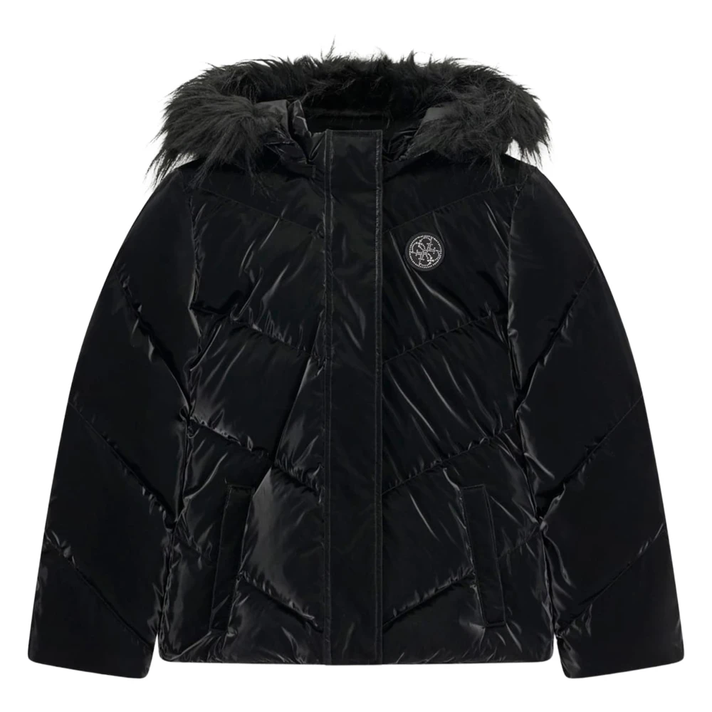 Guess Girls Black Down Padded Hooded Puffer Jacket - Size 8 Years Kids - Image 3