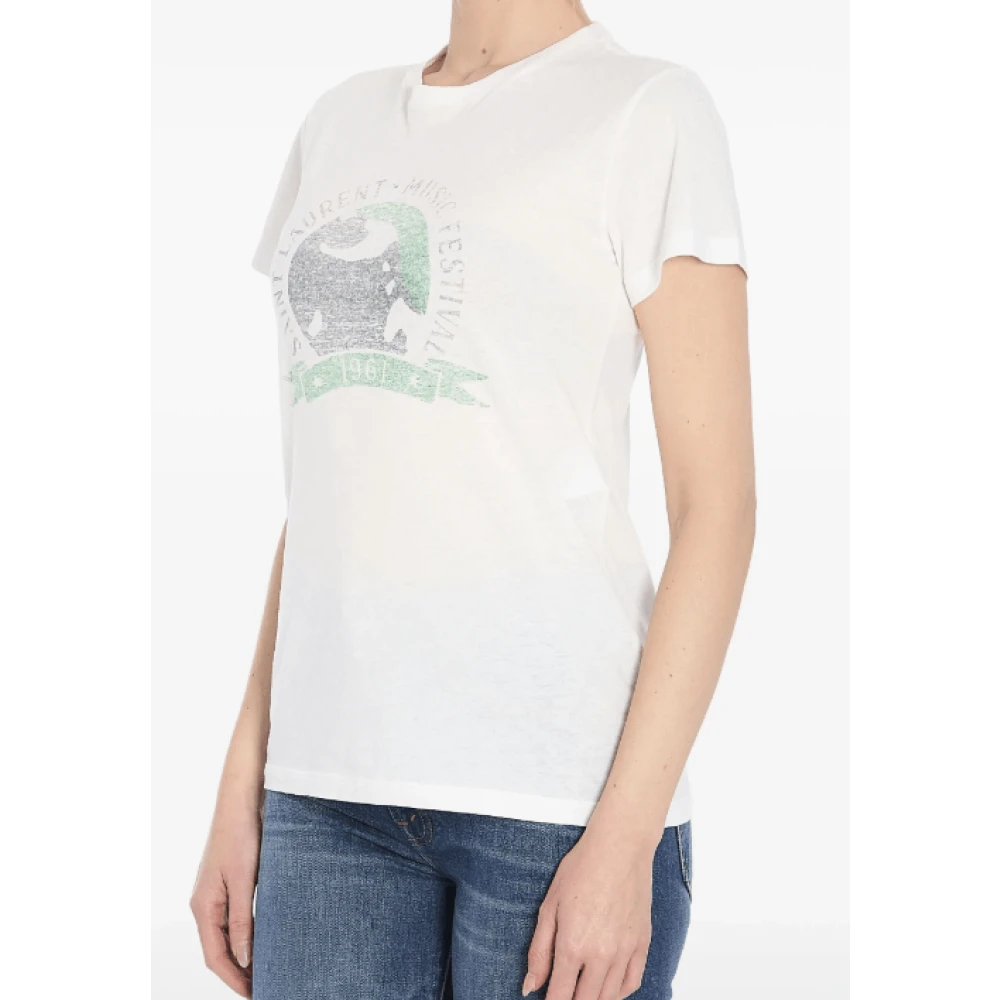 Saint Laurent Muziekfestival Grafische Print T-shirt White Dames