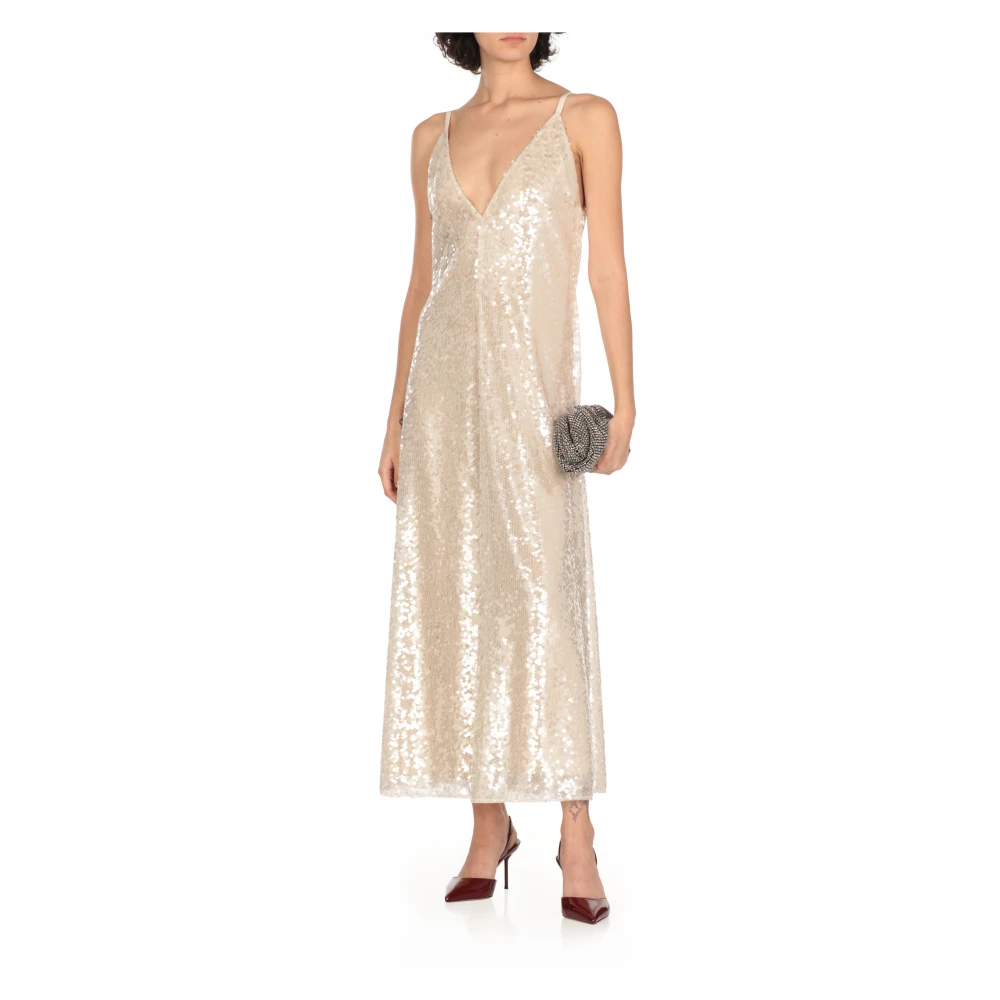Philosophy di Lorenzo Serafini Ivoor Paillet V-Hals Jurk Beige Dames