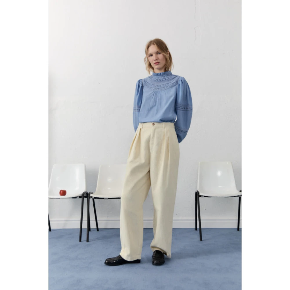 The New Society Corduroy Straight Cut Pants Vanilla Cream Beige Dames