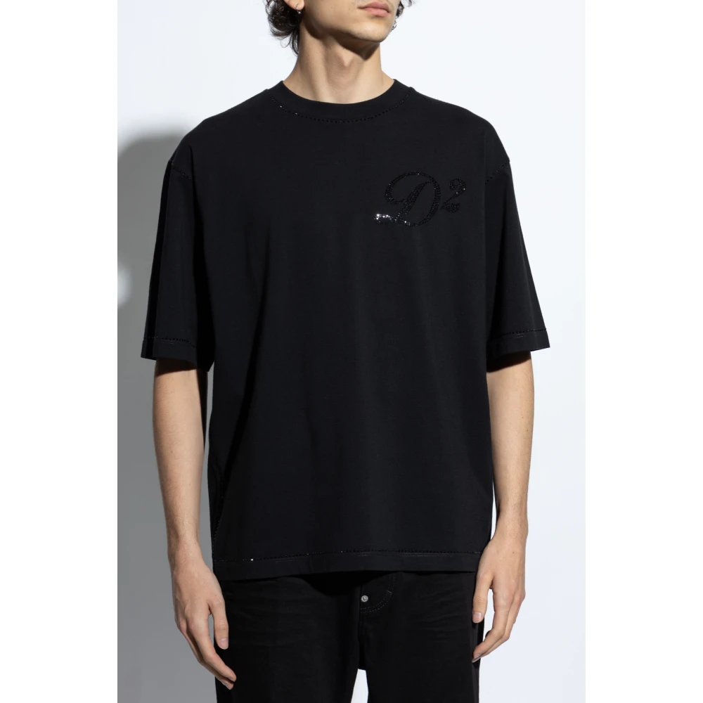 Dsquared2 T-shirt met glinsterende kristallen Black Heren