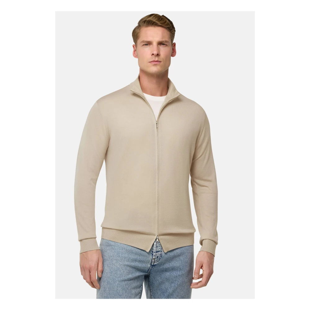 Boggi Milano Merino Wol Full Zip Trui Blue Heren