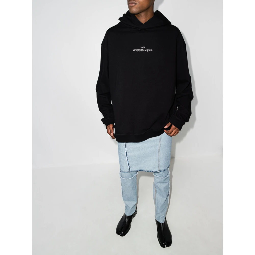 Maison Margiela Geborduurde katoenen hoodie met logo Black Heren