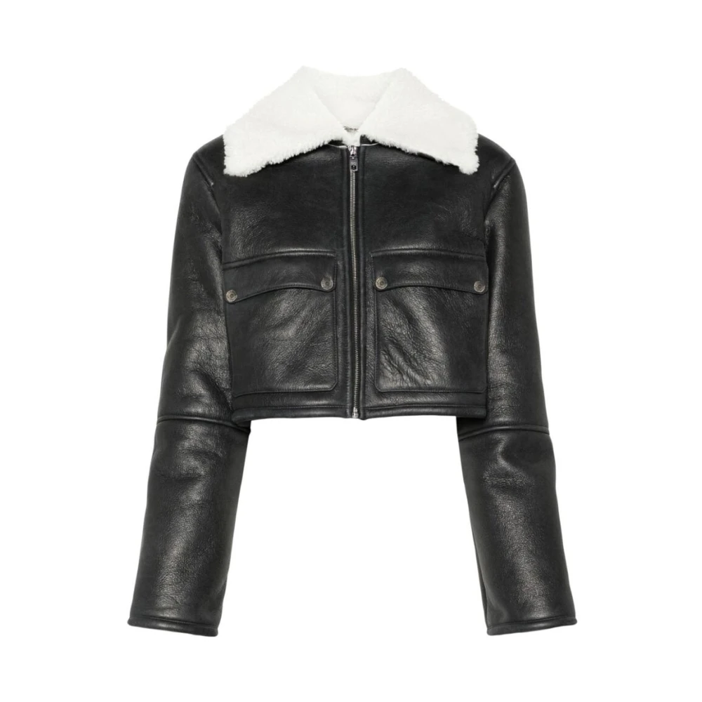 Dolce & Gabbana Zwarte Leren Shearling Jas Black Dames