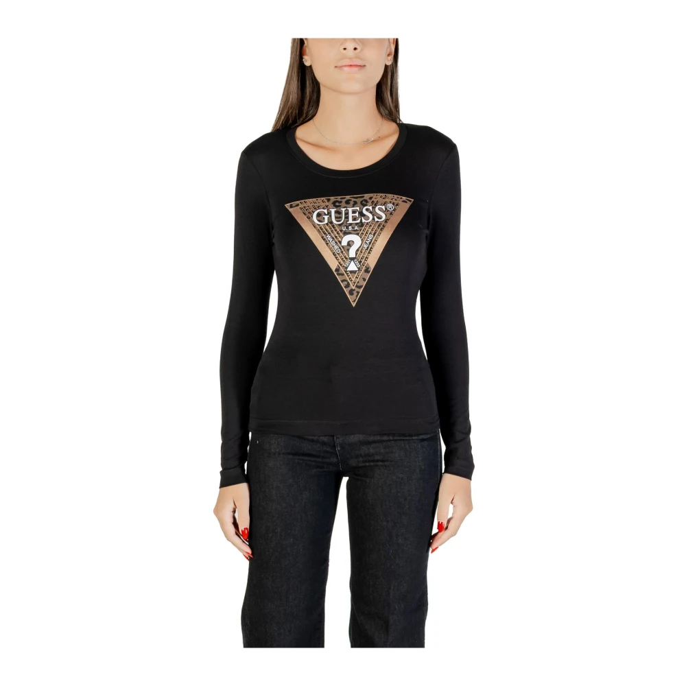 Guess Women's Black Printed Long Sleeve T-Shirt - Long Sleeve T-Shirts - M- Tops