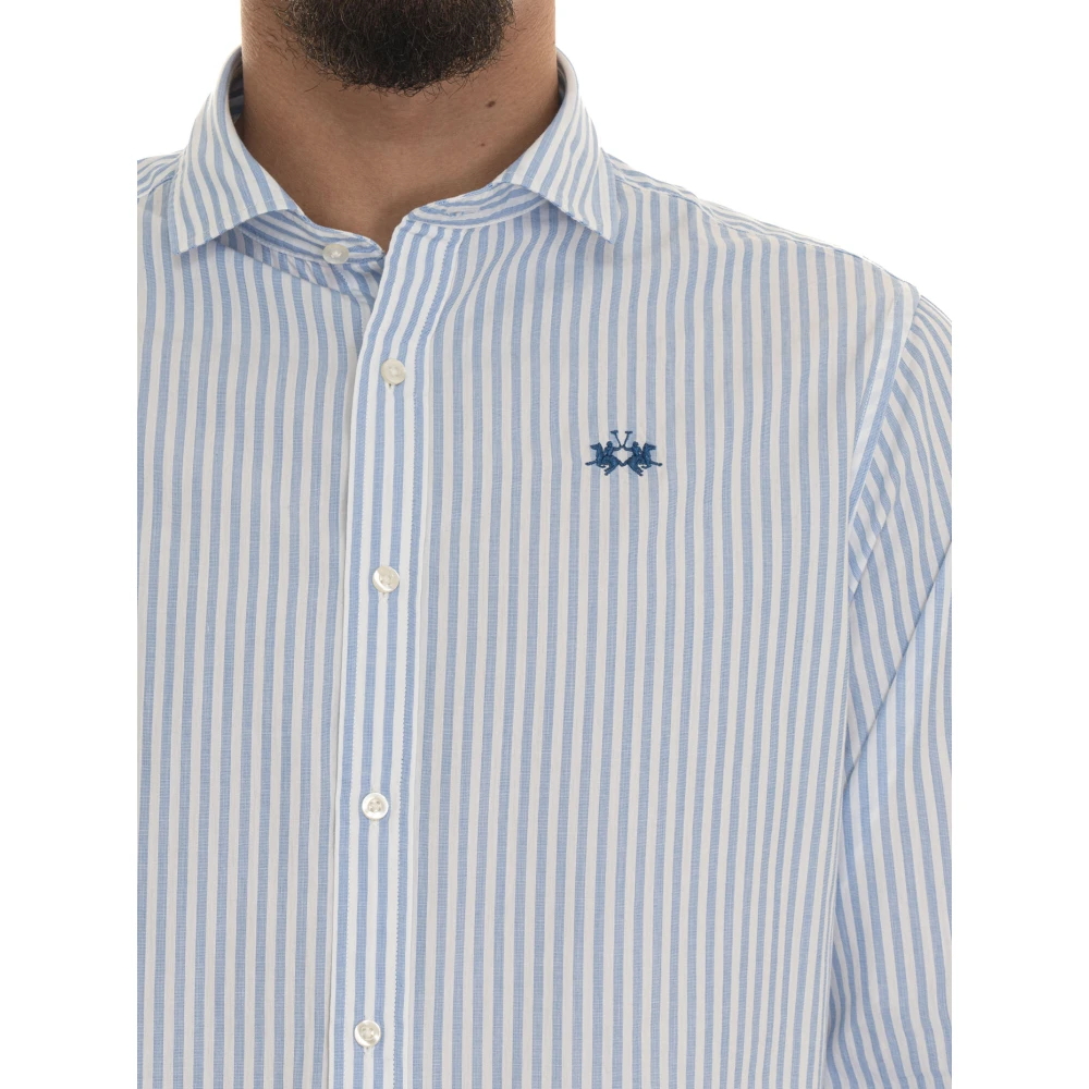 LA MARTINA Gestreept shirt met lange mouwen en Franse hals Blue Heren