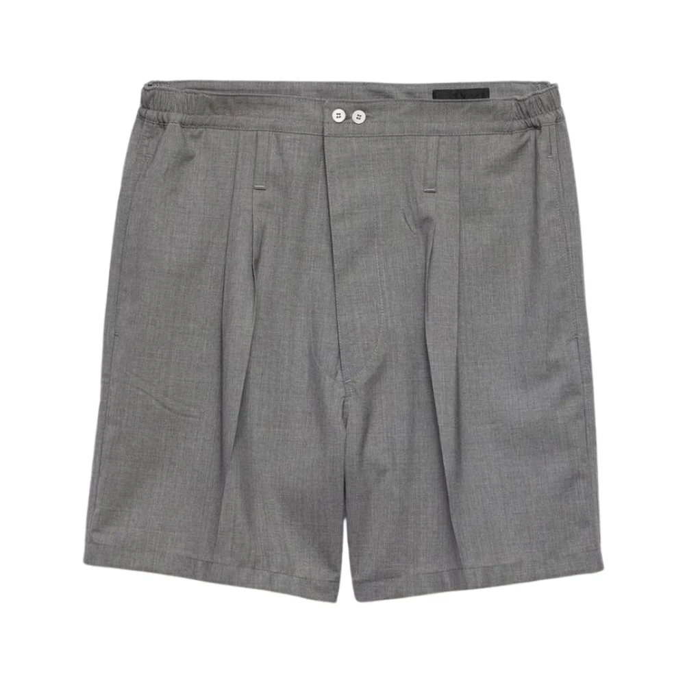 Prada Men's Gray Casual Shorts,, Pleated Shorts With Elastic Waistband Medium
