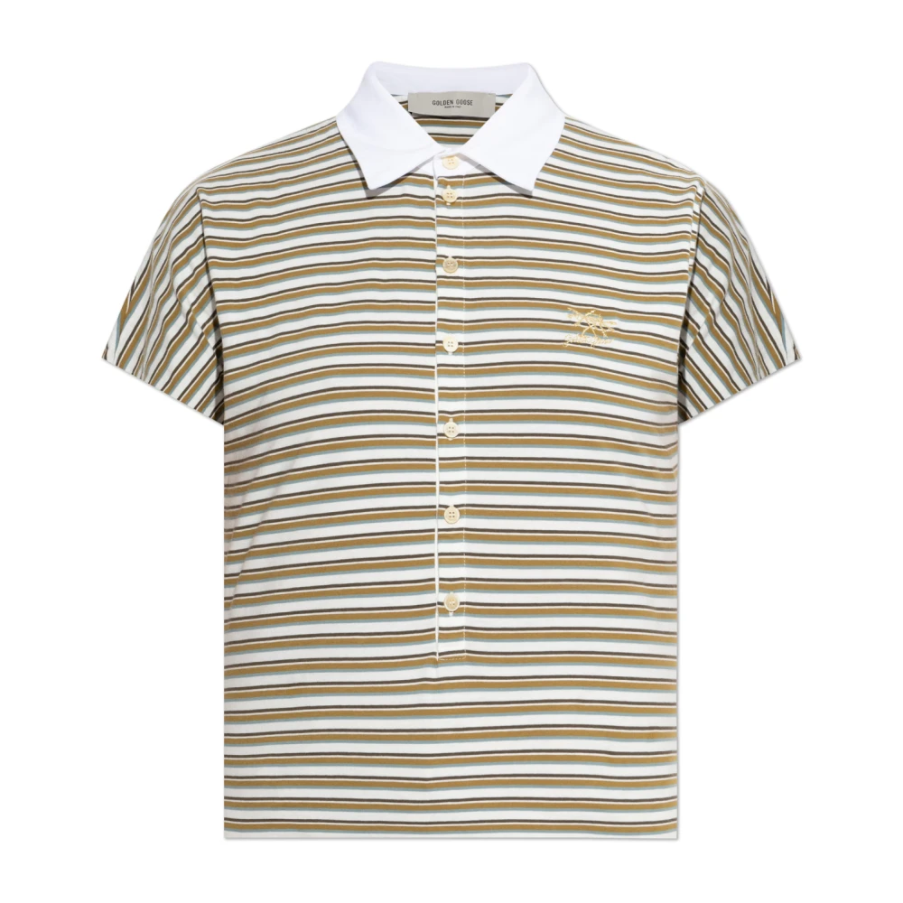 Golden Goose Women's Brown Polo Shirts, M, Striped Pattern Polo Shirt