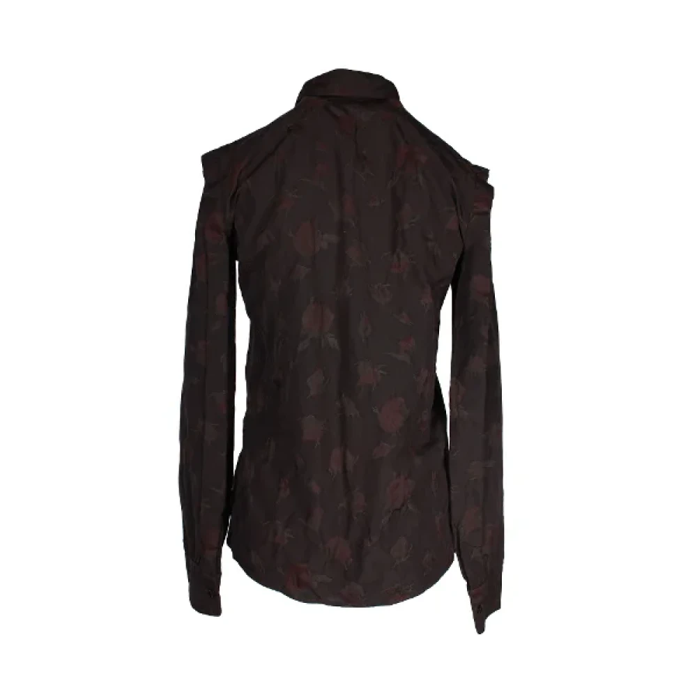 Saint Laurent Elegante Rose Print Button-Up Shirt Brown Dames