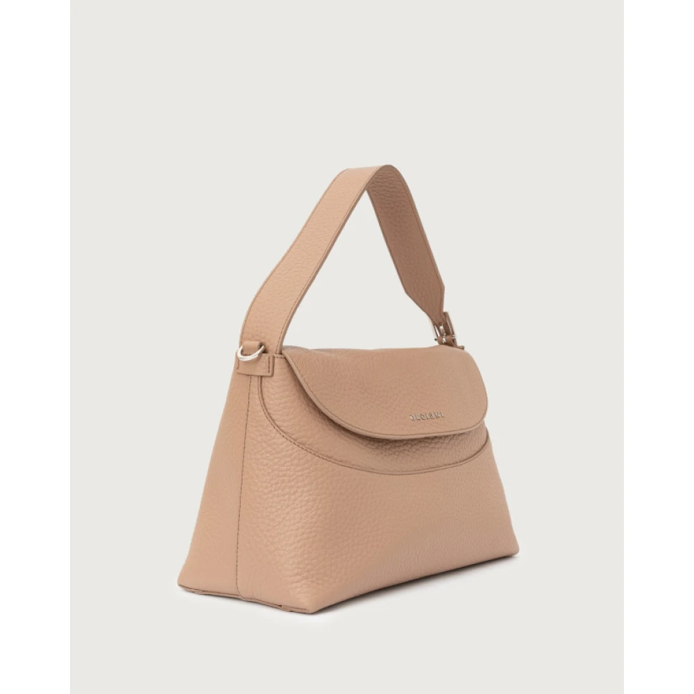 Orciani Zachte leren schoudertas met gehamerd textuur Beige Dames