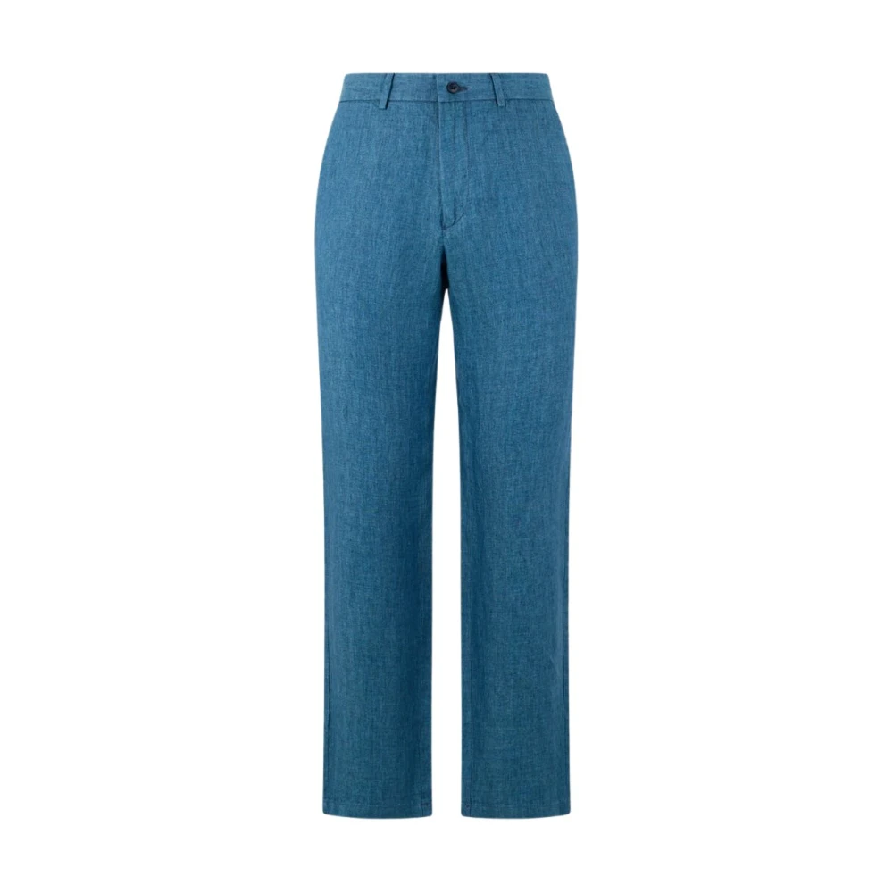 Brooks Brothers Blue Linen Herringbone Trousers - Male - Straight Trousers - W42 - Trousers