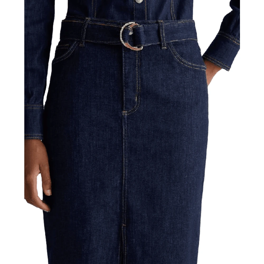 Liu Jo Lange Denim Rok Cult Gewassen Donker Blue Dames