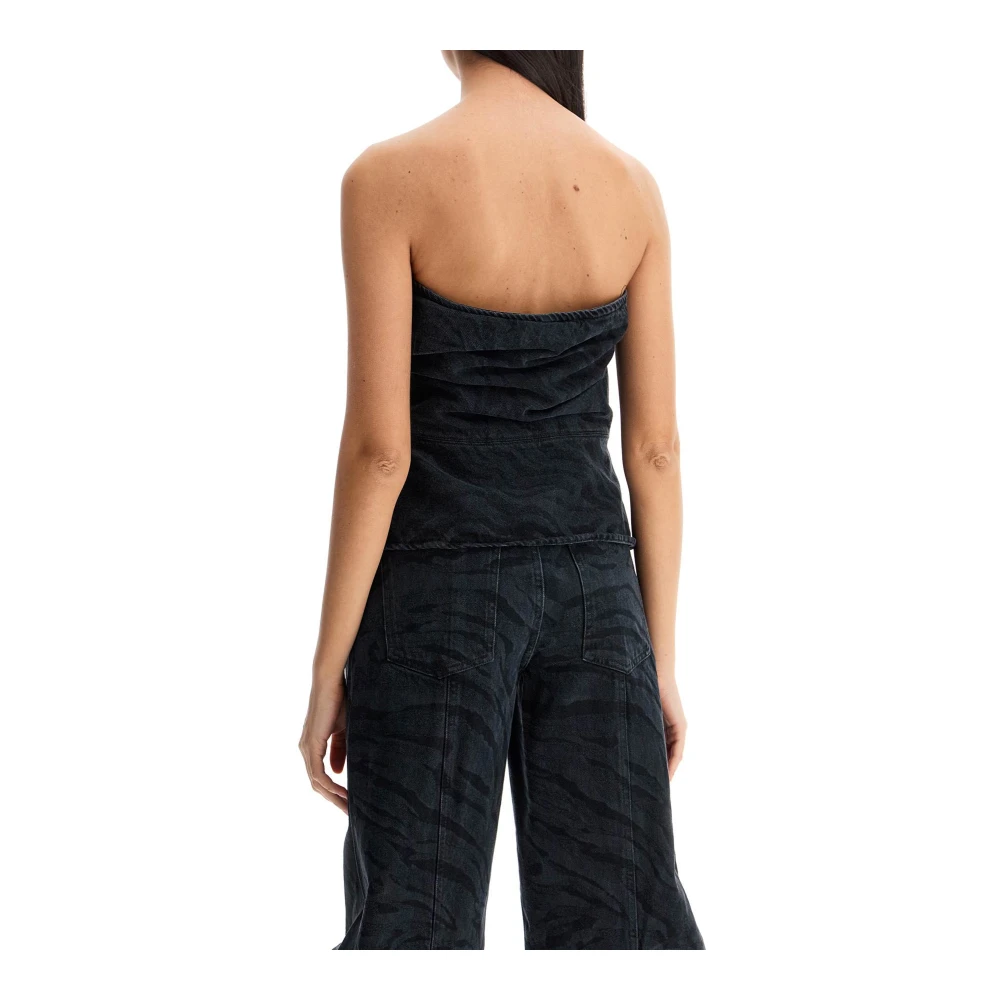 Rotate Birger Christensen Zebraprint Denim Strapless Top Black Dames