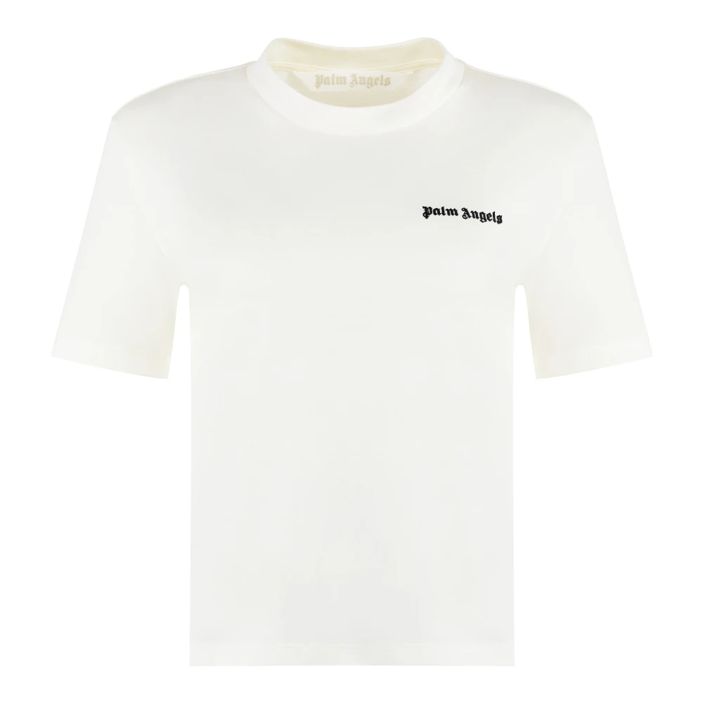 Palm Angels Women's White Cotton Crew-Neck T-Shirt - T-Shirts - Xs - Tops