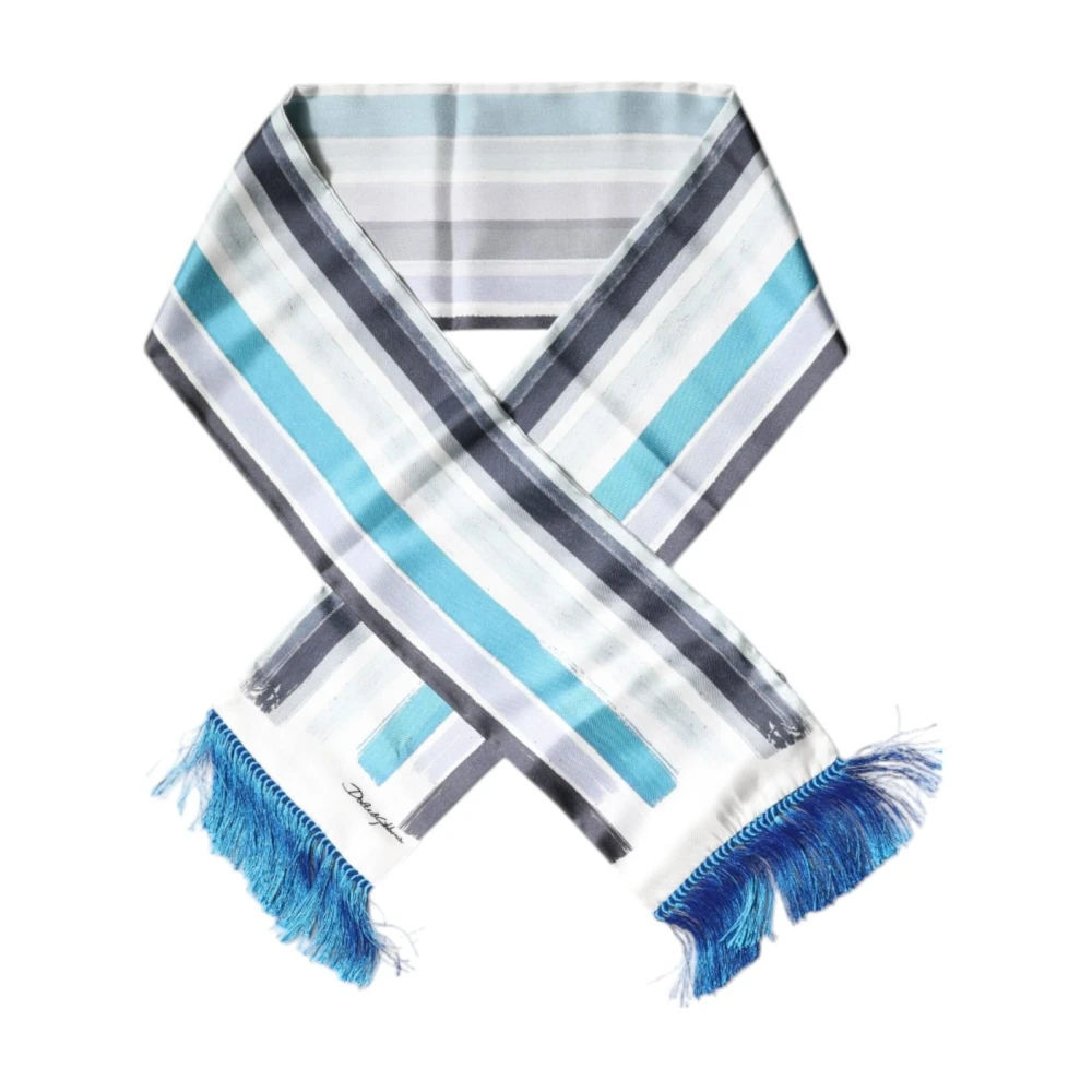Dolce & Gabbana Men's Blue Silk Fringed Wrap Scarf - Silk Scarves - One Size - Accessories