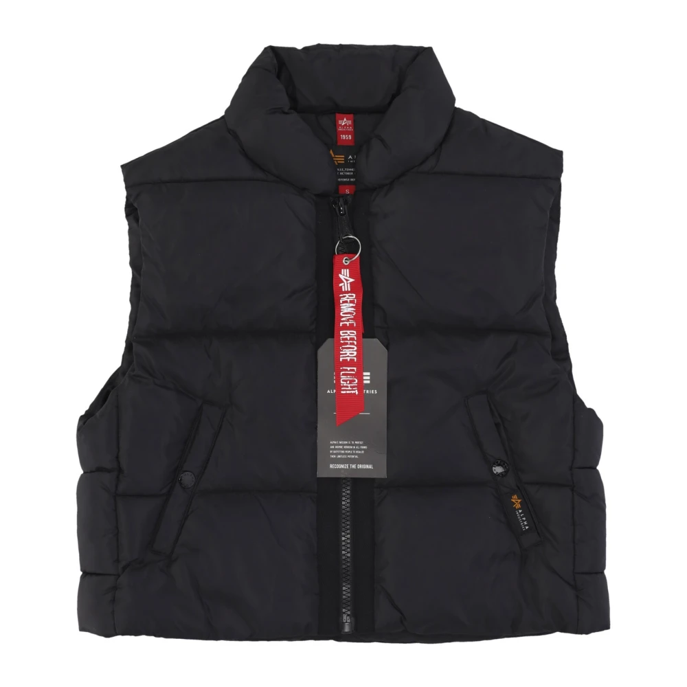 Alpha industries Zwarte Mouwloze Puffer Vest Cropped Black Dames
