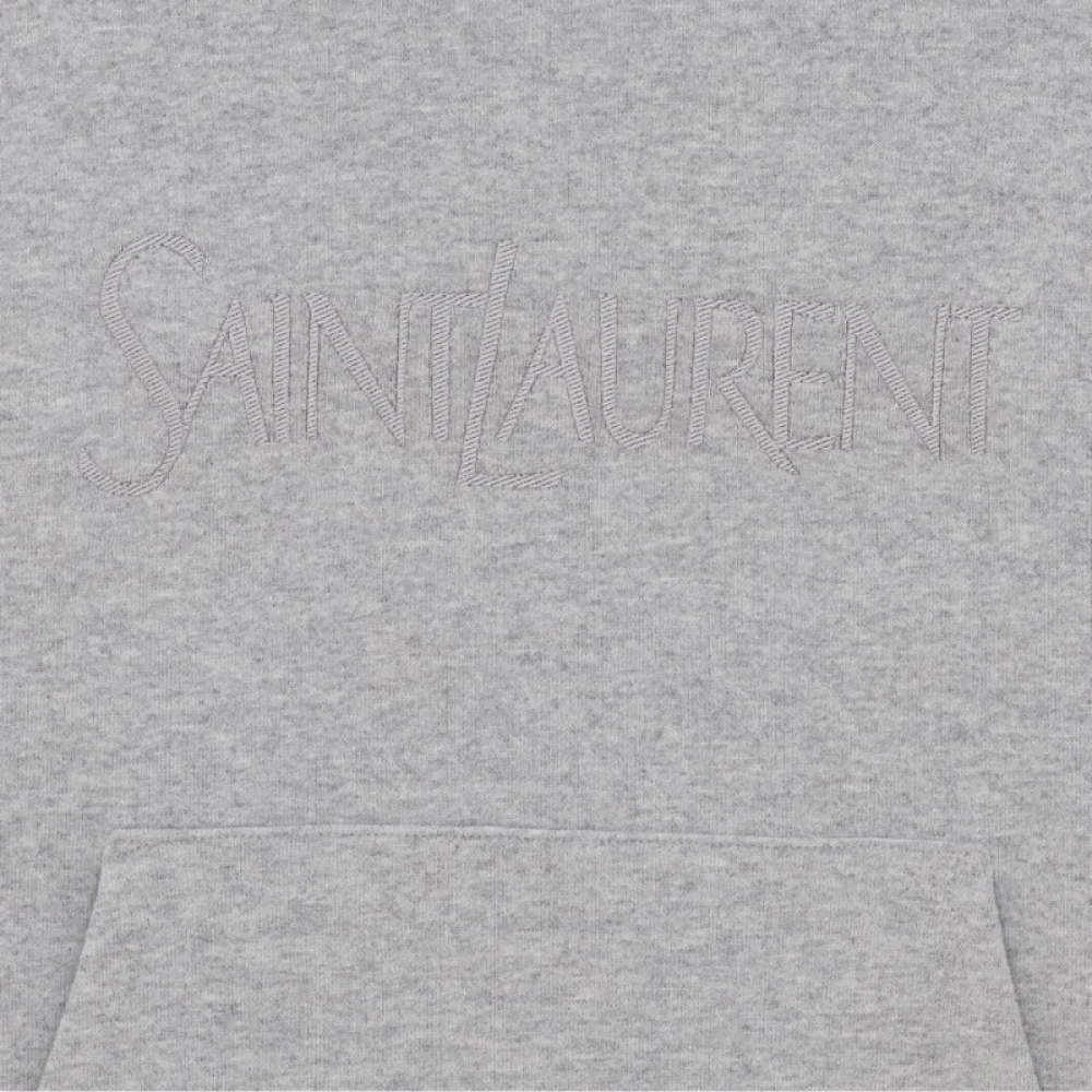 Saint Laurent Grijze Katoenen Hoodie met Handtekeningborduursel Gray Heren