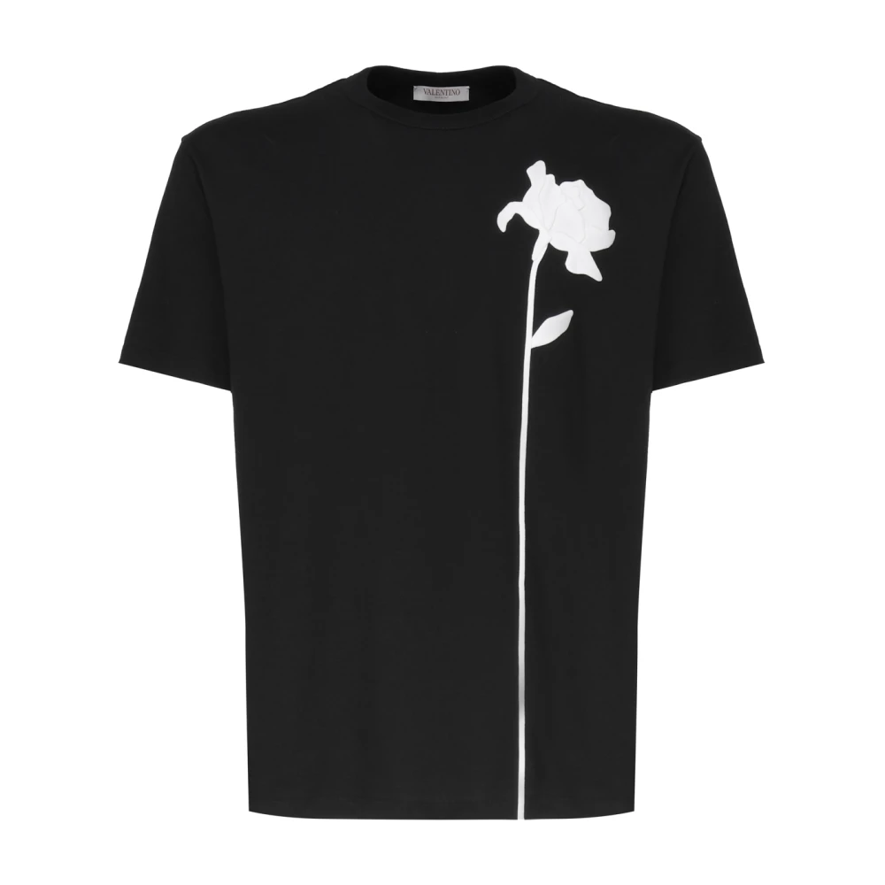 Valentino Garavani Svart bomull T-shirt med blomsterbroderi Black, Herr