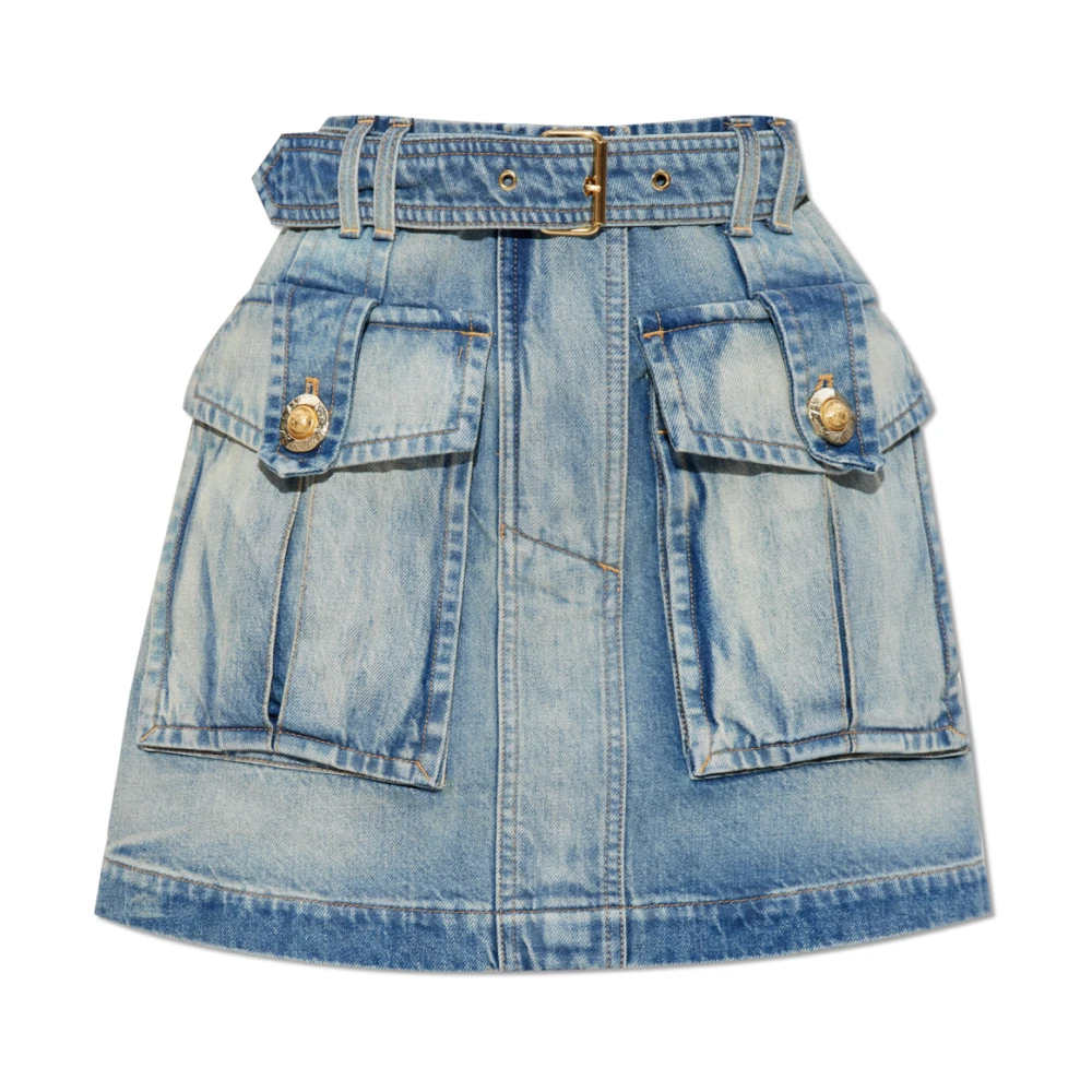 Balmain Blue Denim Skirt - Female - Denim Skirts - Xs - Skirts
