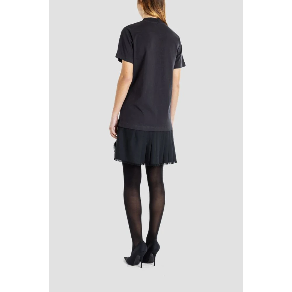 Balenciaga Zwarte Katoenen T-shirt Jurk met Geplooide Onderkant Black Dames