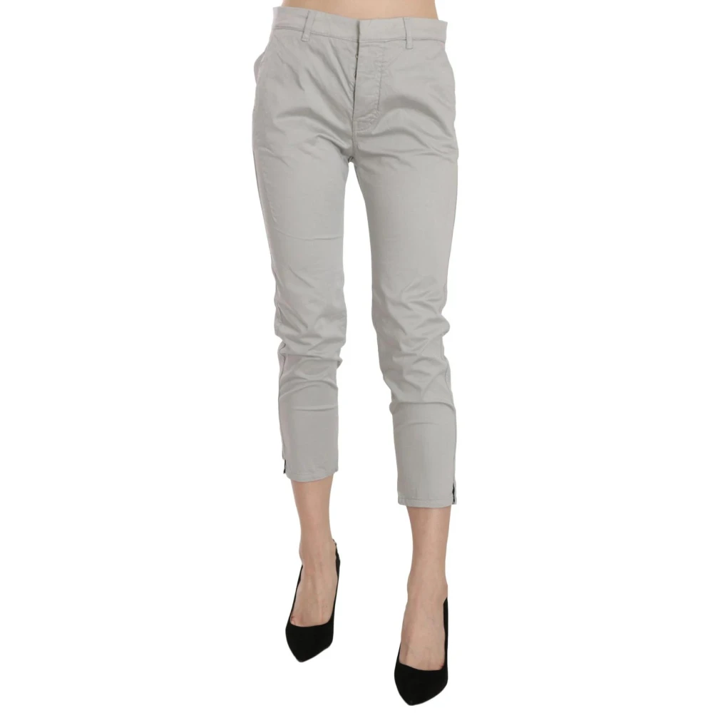 Jucca Women's Gray Cropped Trousers, S, High Waist Cotton Skinny Cropped Trousers Trousers