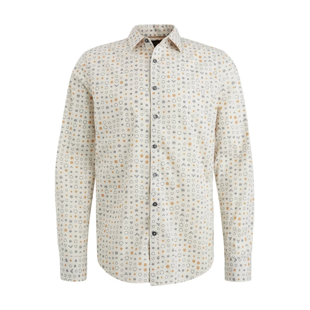 PME Legend Gedrukte Poplin Overhemd Lange Mouw Beige Heren
