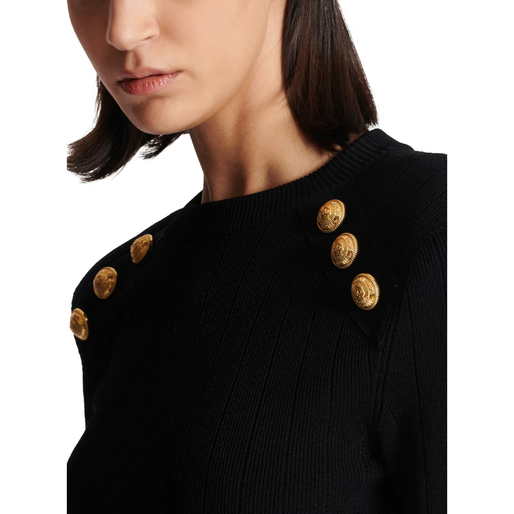 Balmain Gebreide trui met knoopdetails Black Dames