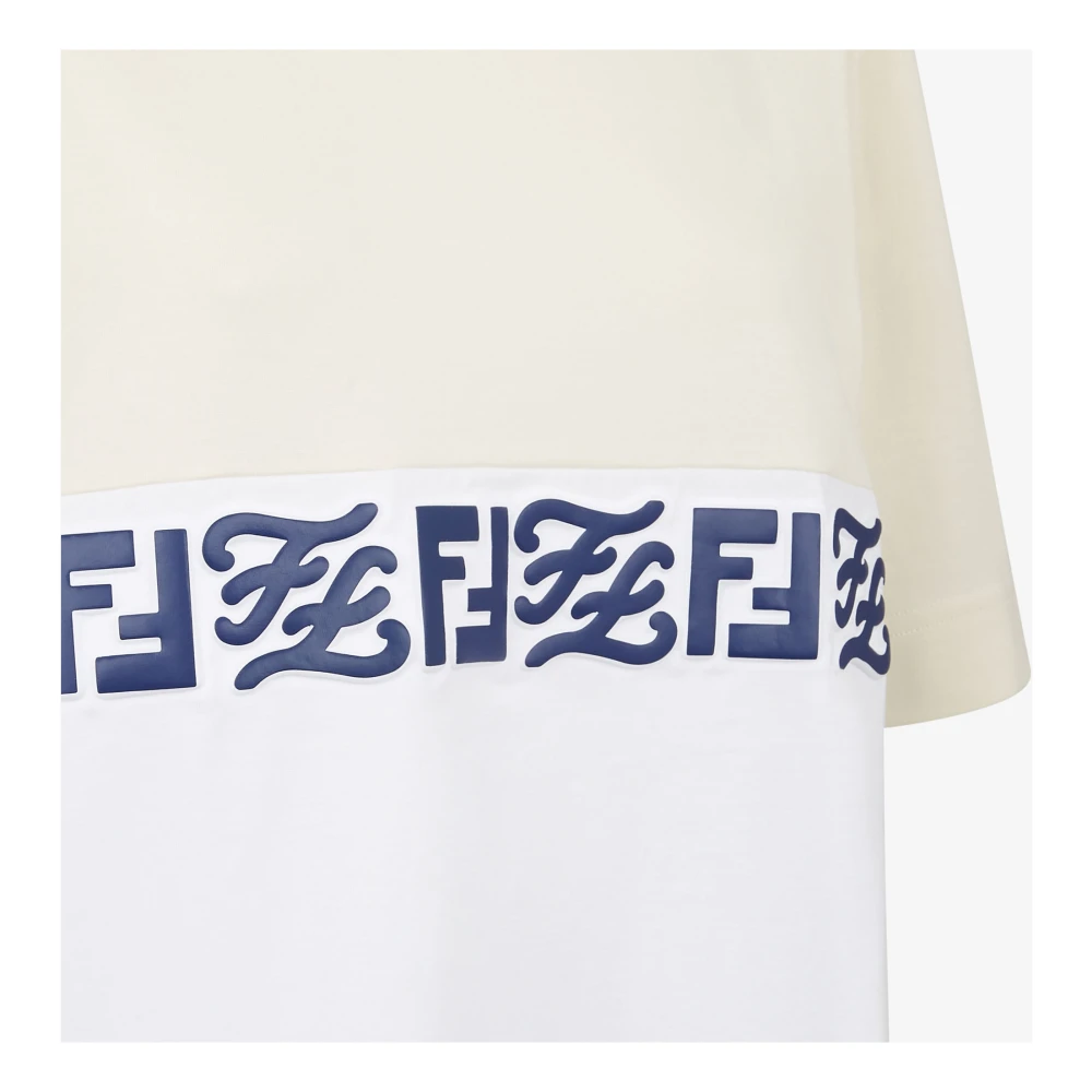 Fendi Bedrukt Logo T-Shirt in Wit Beige White Heren